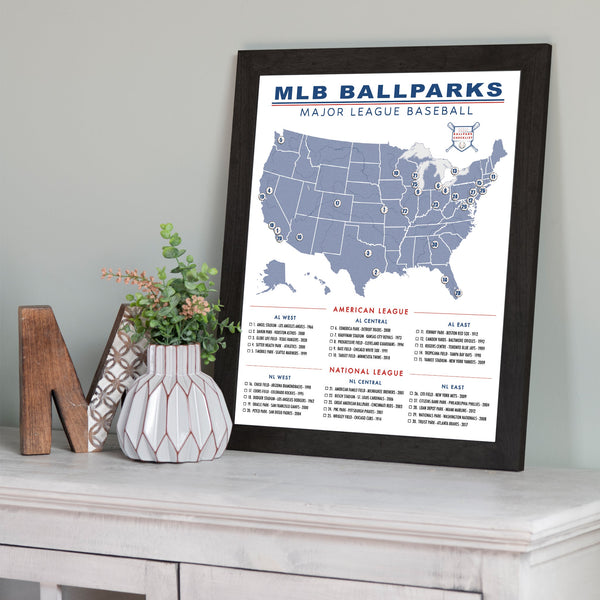 FRAMED MLB BALLPARK PUSH PIN MAP