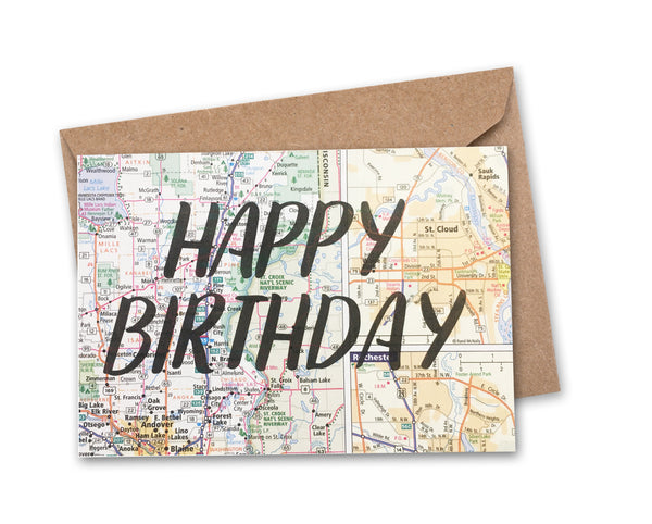 HAPPY BIRTHDAY VINTAGE MAP GREETING CARD