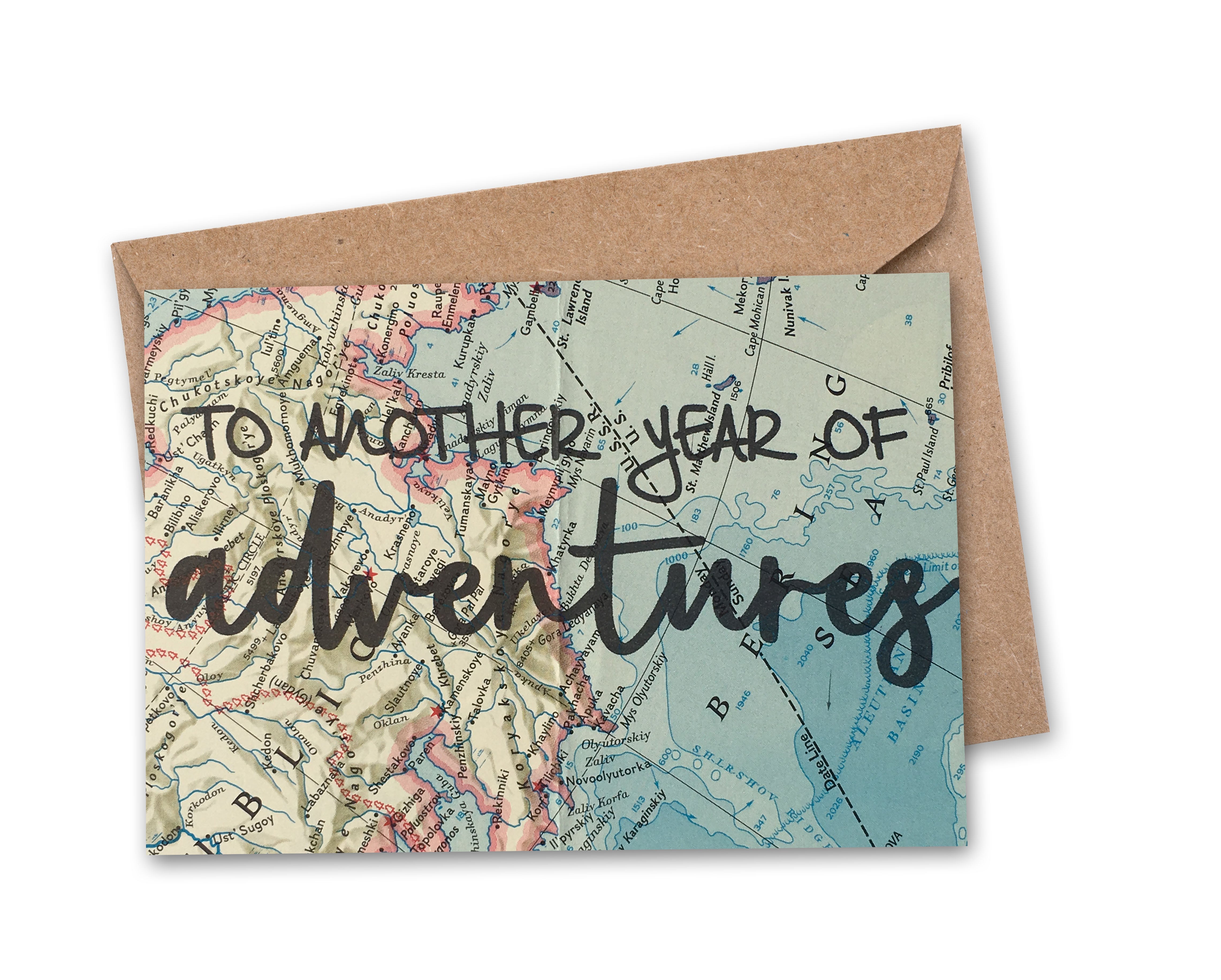 TO ANOTHER YEAR OF ADVENTURES VINTAGE MAP GREETING CARD