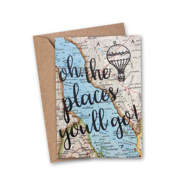 OH, THE PLACES YOU'LL GO VINTAGE MAP GREETING CARD