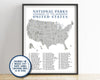 NATIONAL PARKS MAP CHECKLIST POSTER GREY/BLUE - 62 PARKS