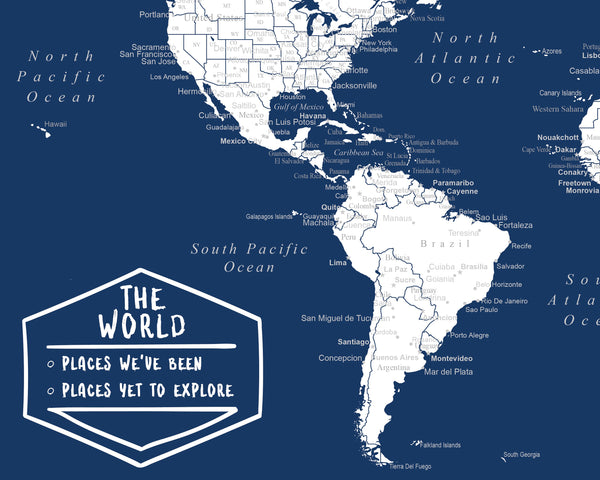 WORLD MAP POSTER - DARK BLUE
