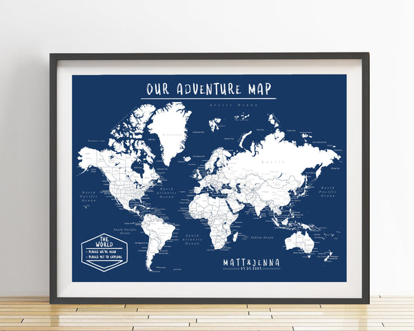 WORLD MAP POSTER - DARK BLUE