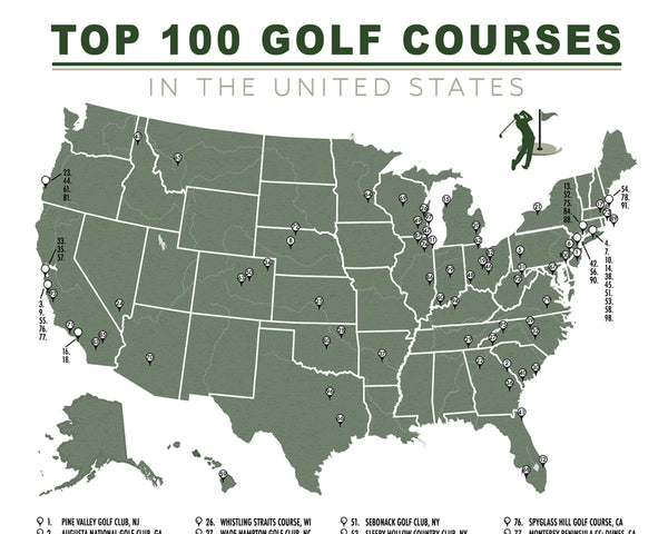 GOLF COURSE CHECKLIST POSTER (TOP 100 GOLD COURSES)