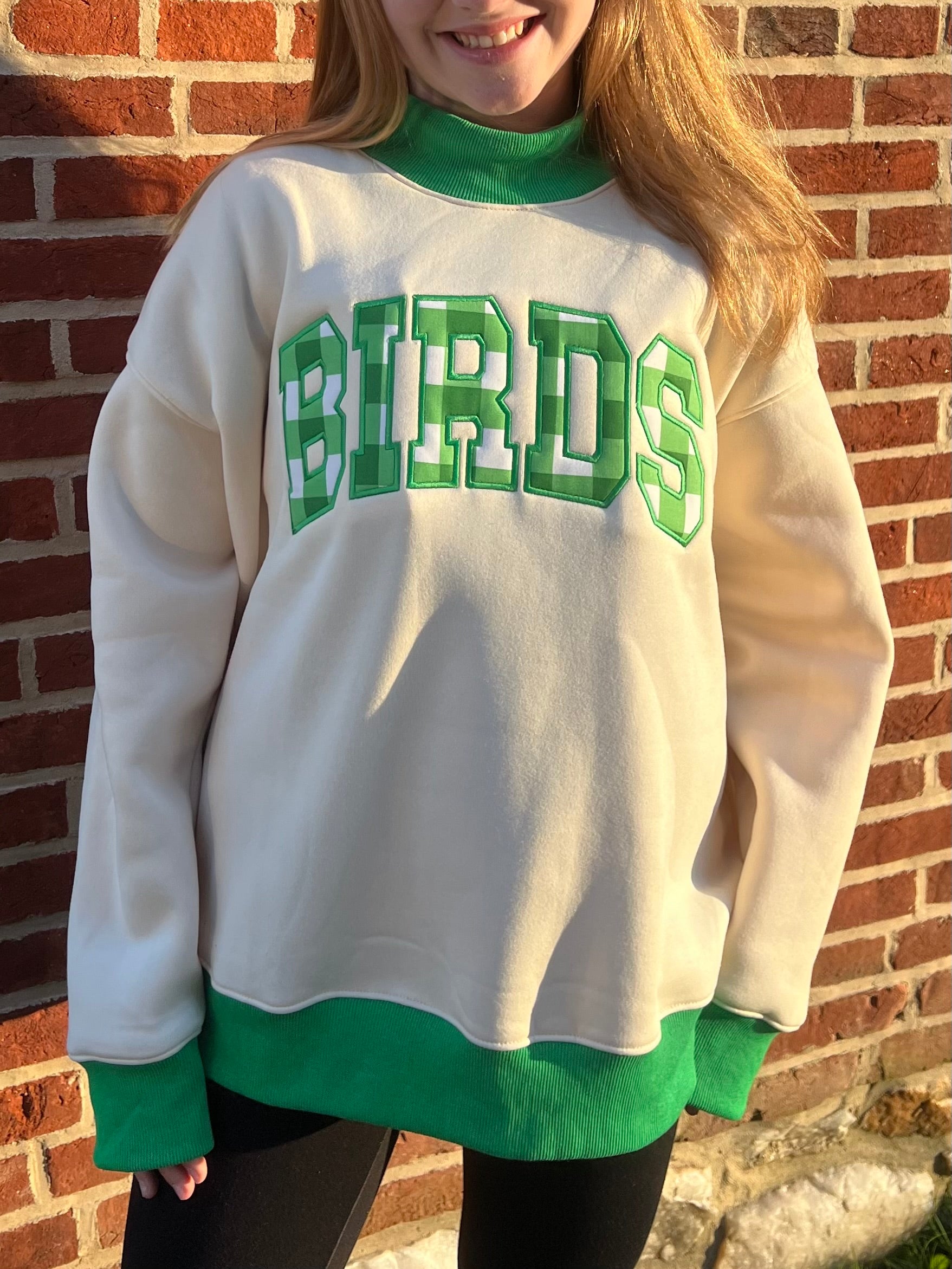GREEN BUFFALO PLAID BIRDS MOCK NECK ONE SIZE