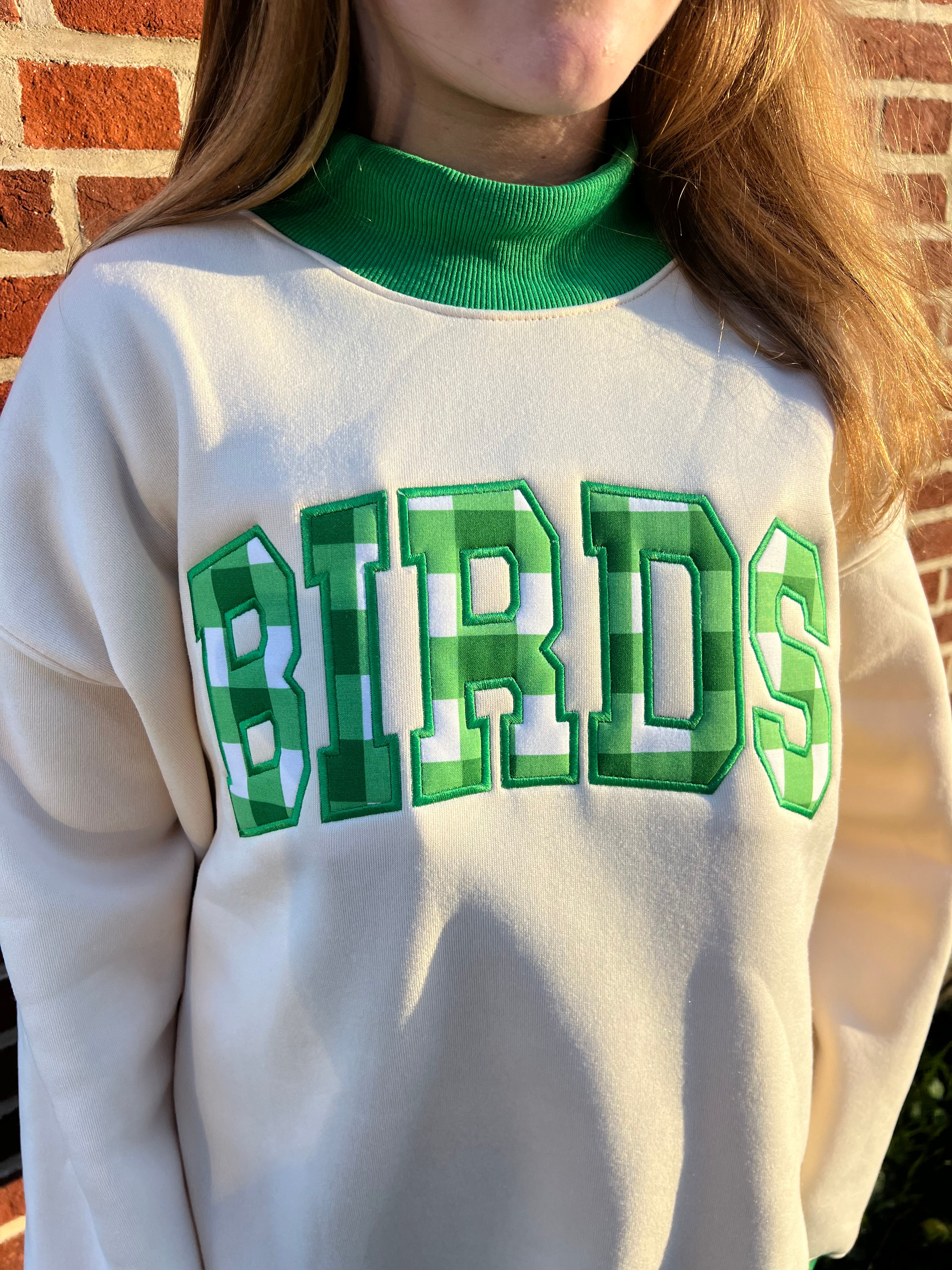 GREEN BUFFALO PLAID BIRDS MOCK NECK ONE SIZE