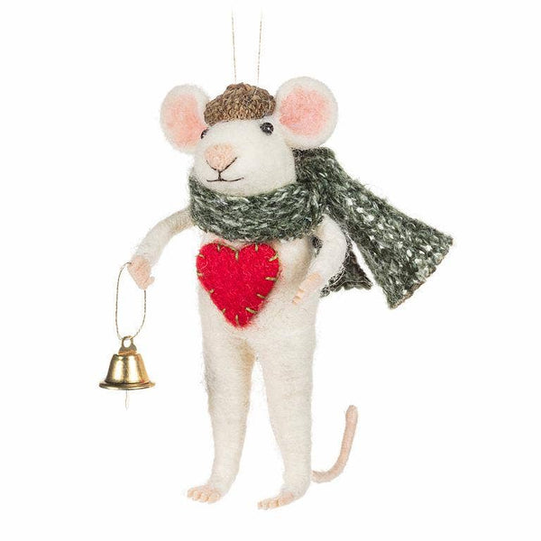 WINTER MOUSE WITH HEART & BELL ORNAMENT-4.5"H