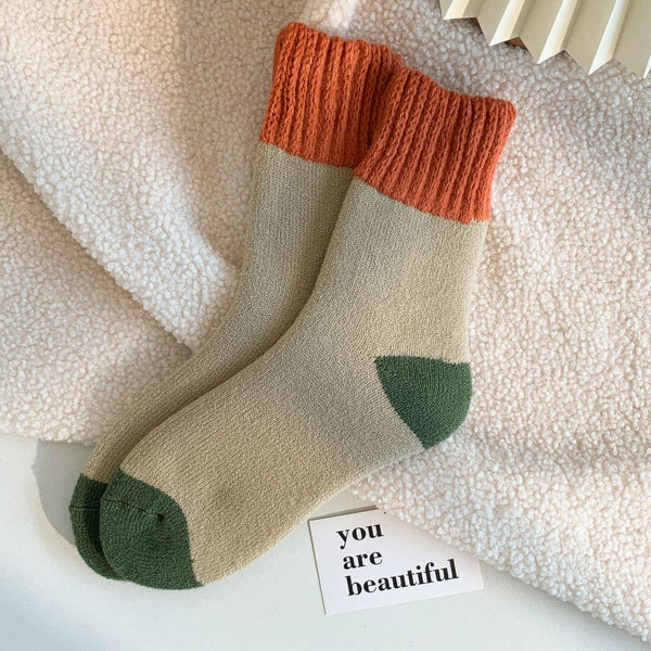 COLOR BLOCK KNIT SOCKS KHAKI (OS)