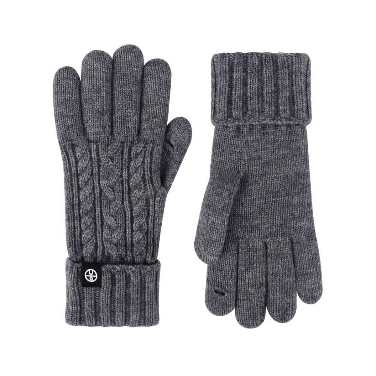 CONTRAST GREY WOOL KNITTED JACQUARD WARM GLOVES (OS)
