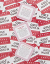 Stickers with 'Girls' Night In' text and icons on a matching background