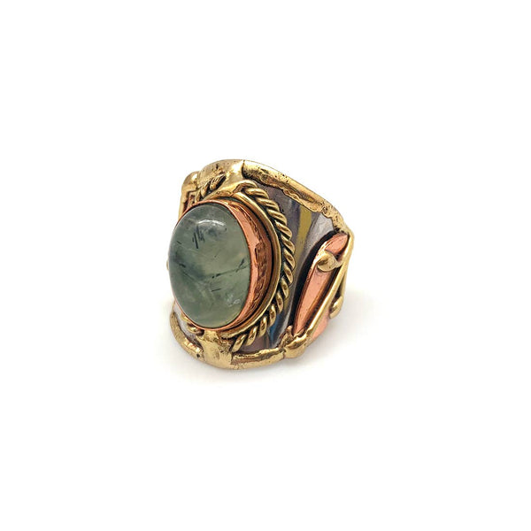 MIXED METAL & MOSS AGATE STONE RING