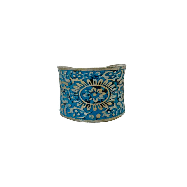 SILVER PATINA BLUE MANDALA BRASS RING