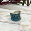 SILVER PATINA BLUE MANDALA BRASS RING
