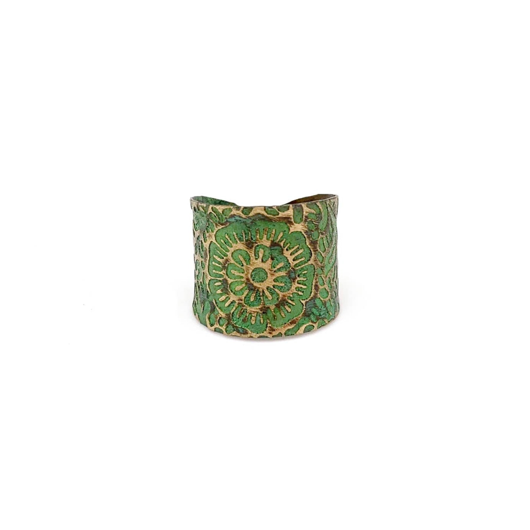 BRASS PATINA RING - CHARTREUSE FLORAL DESIGN