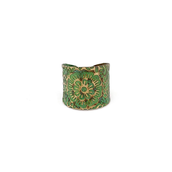 BRASS PATINA RING - CHARTREUSE FLORAL DESIGN