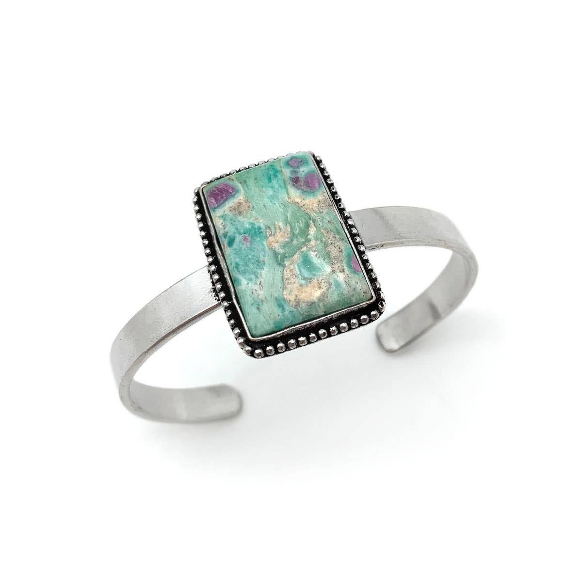 HANDCRAFTED KASHI SEMIPRECIOUS STONE CUFF - RUBY FUCHSITE