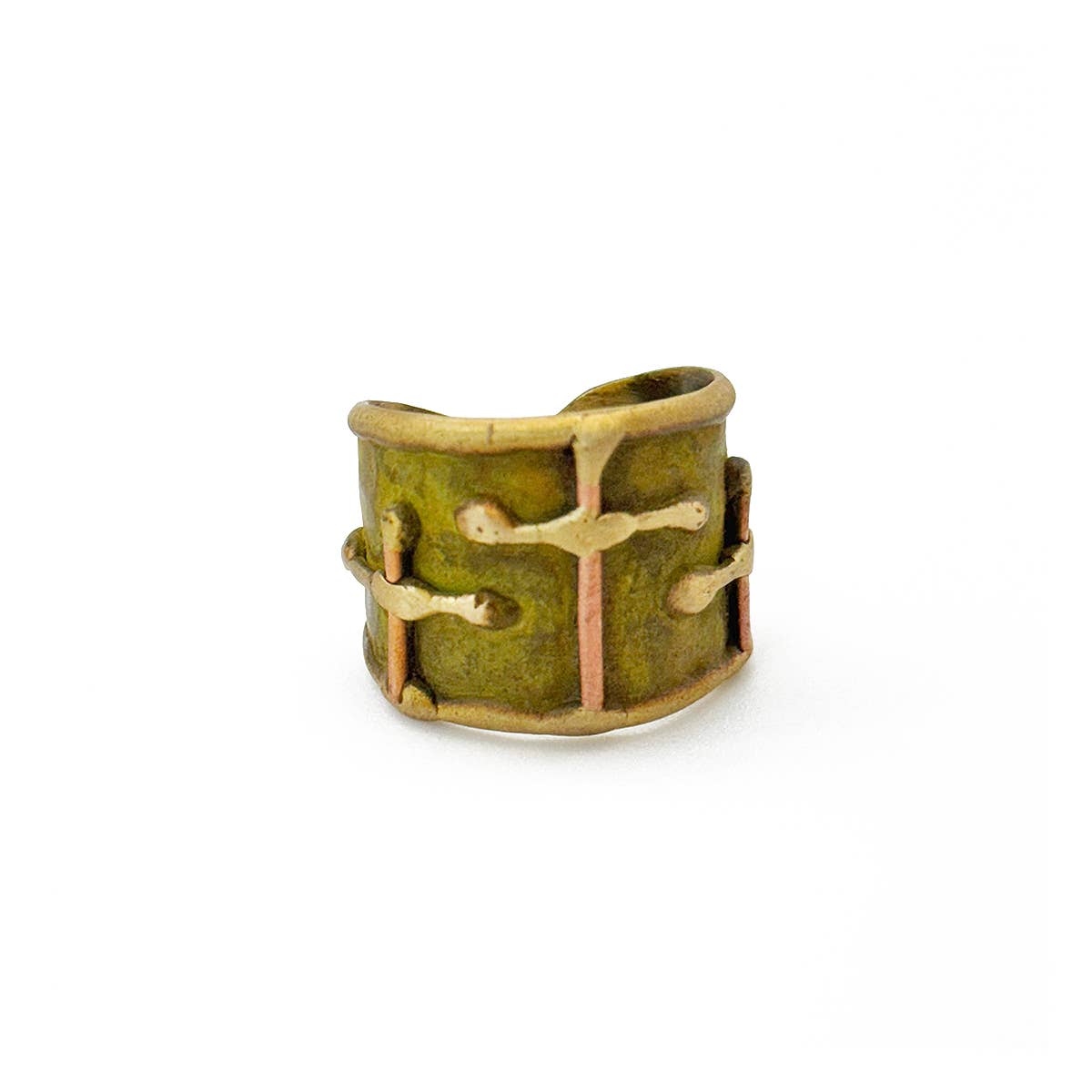 OLIVE GREEN THREE CROSSES BRASS PATINA RING