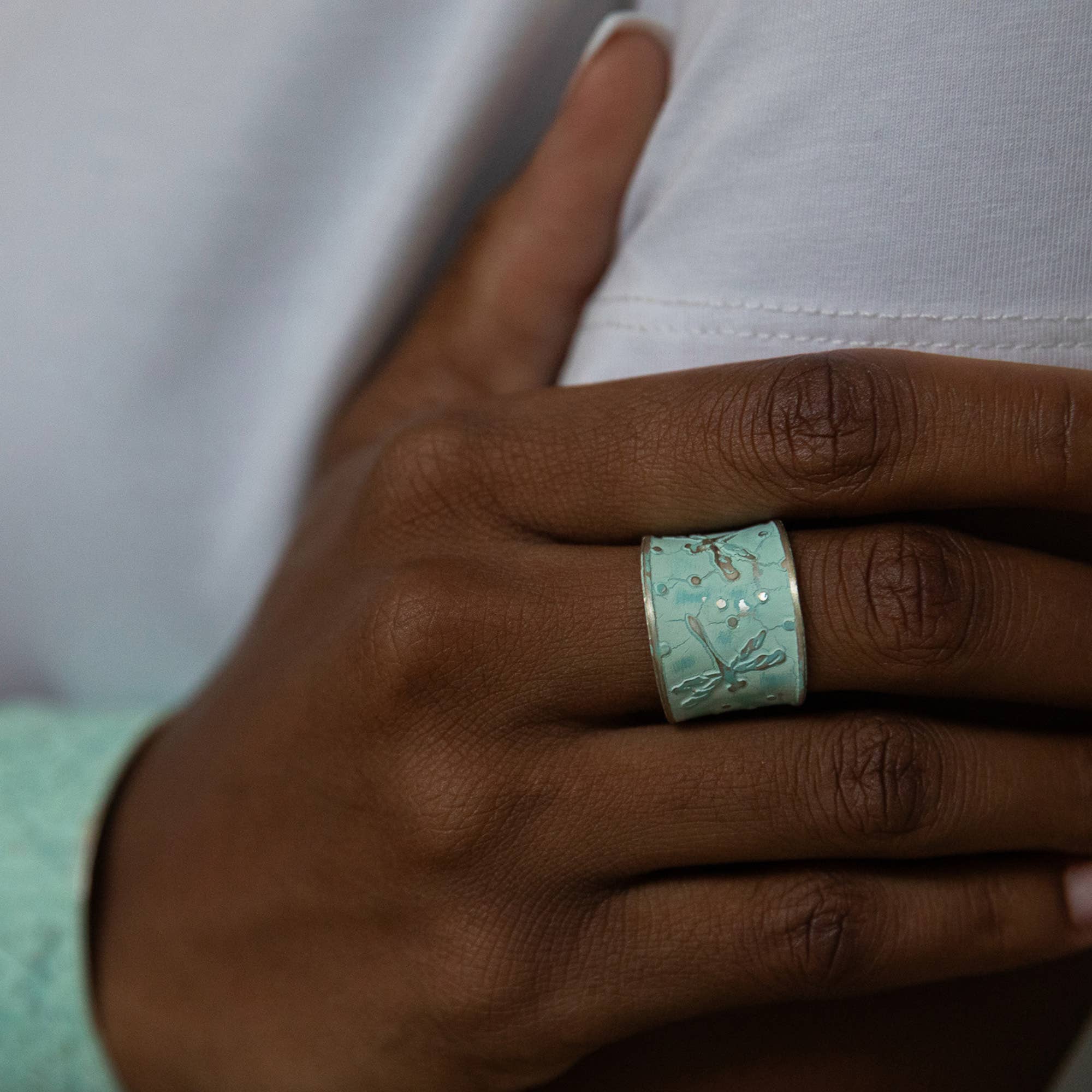 MINT GREEN DRAGONFLY PATINA RING