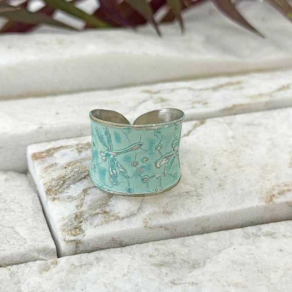 MINT GREEN DRAGONFLY PATINA RING