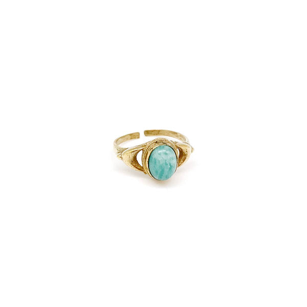 TANVI COLLECTION GOLDTONE BRASS W/ AMAZONITE RING