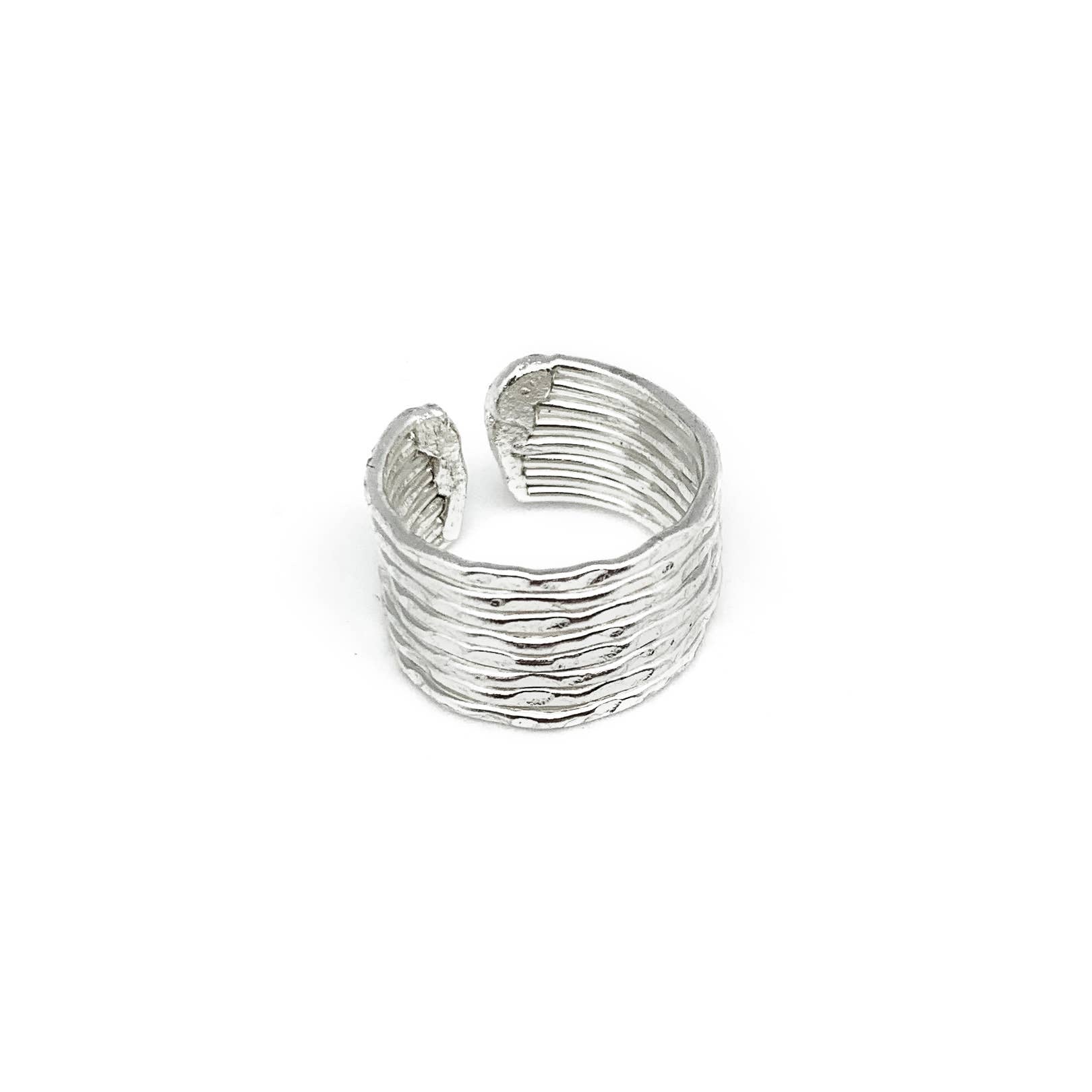 SILVER PLATED ADJUSTABLE RING - HAMMERED BANDS
