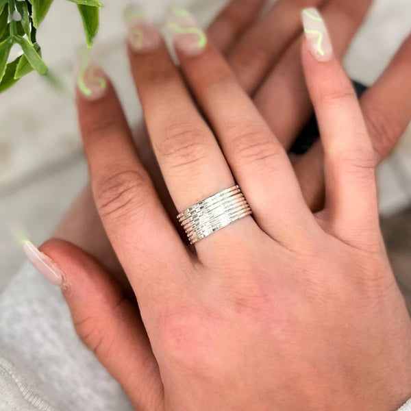SILVER PLATED ADJUSTABLE RING - HAMMERED BANDS