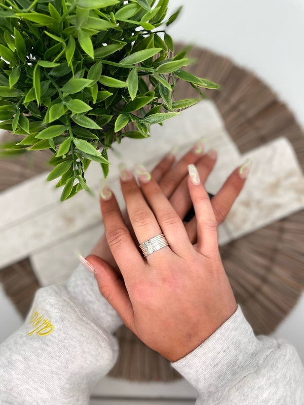SILVER PLATED ADJUSTABLE RING - HAMMERED BANDS