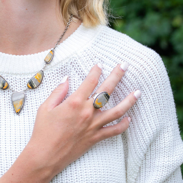 HANDCRAFTED KASHI SEMIPRECIOUS STONE RING - BUMBLEBEE JASPER