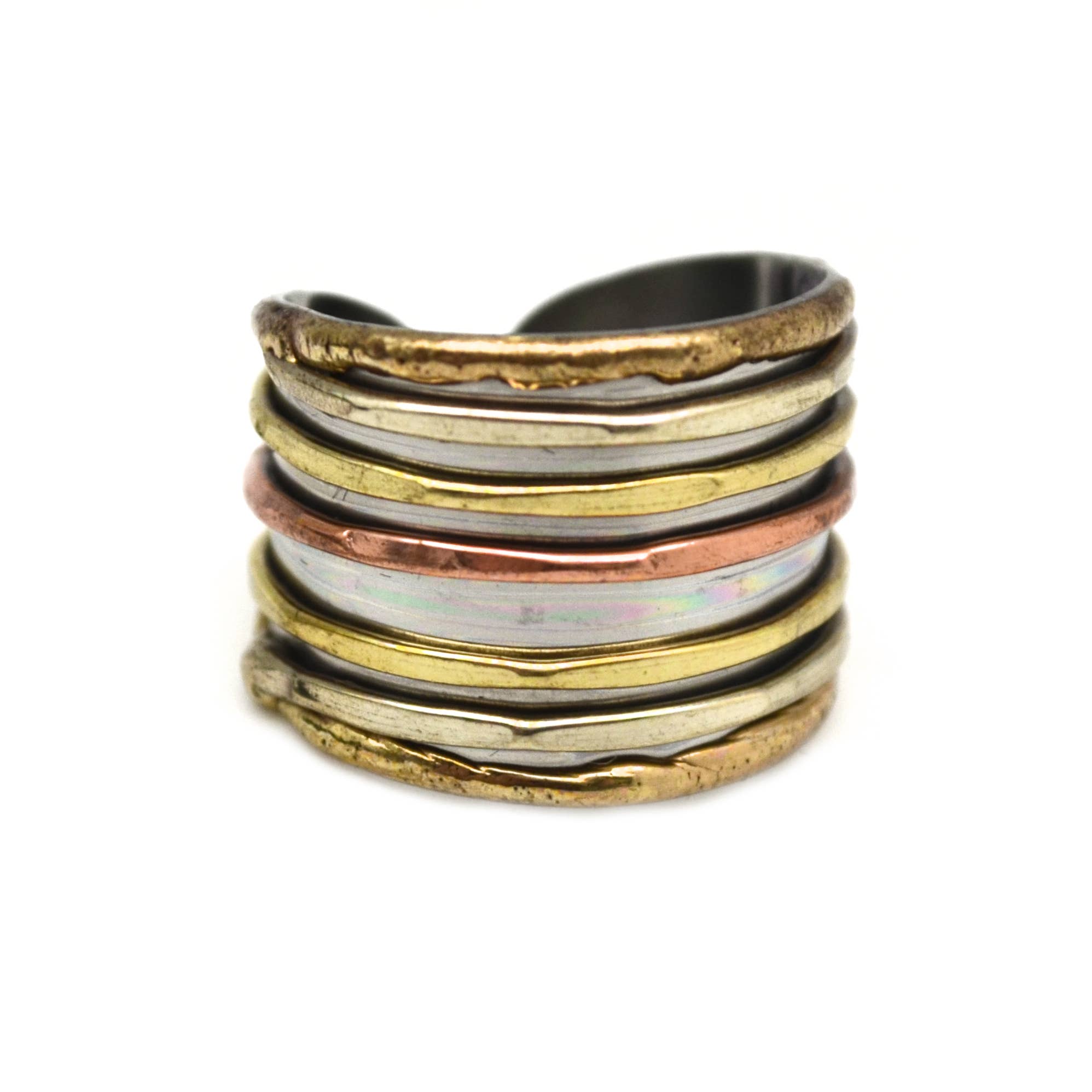 MIXED METAL BAND CUFF RING