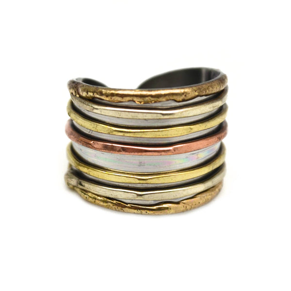 MIXED METAL BAND CUFF RING