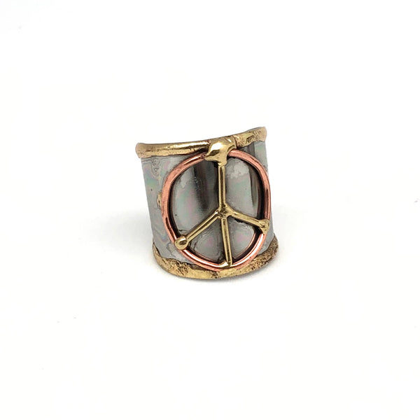 MIXED METAL CUFF PEACE RING