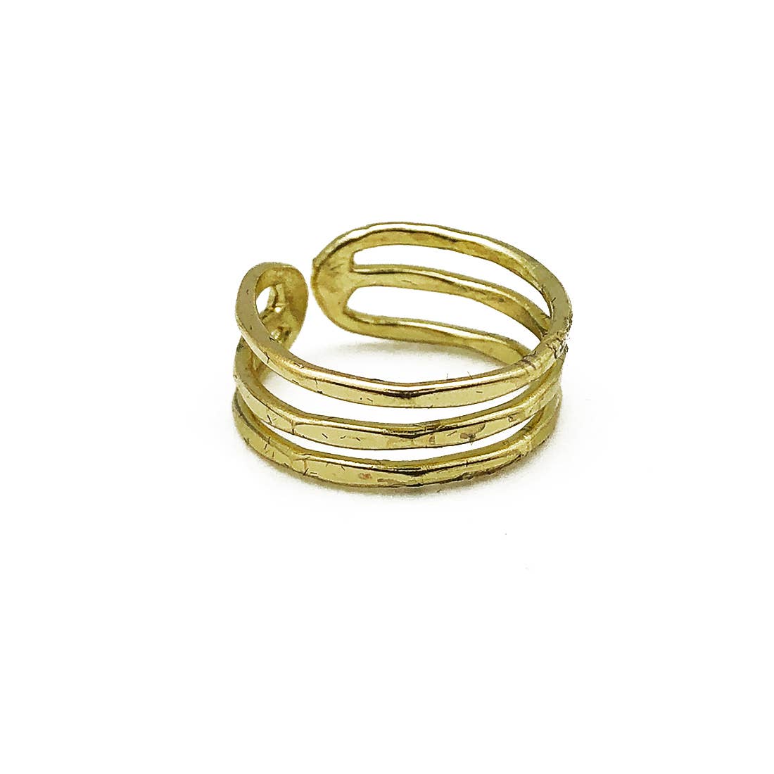 GOLD PLATED ADJUSTABLE RING - THREE TEXTURED BANDS