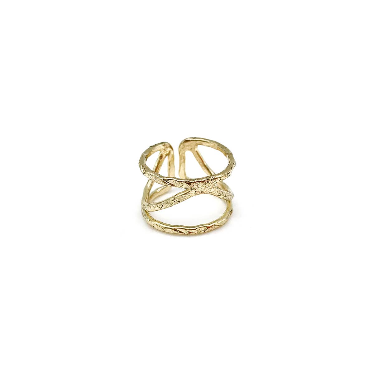 GOLD PLATED ADJUSTABLE RING - CENTER CURVED LINE