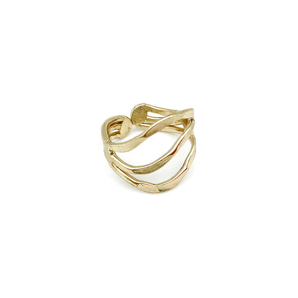 GOLD PLATED ADJUSTABLE RING - TAPERED CURVED LINES
