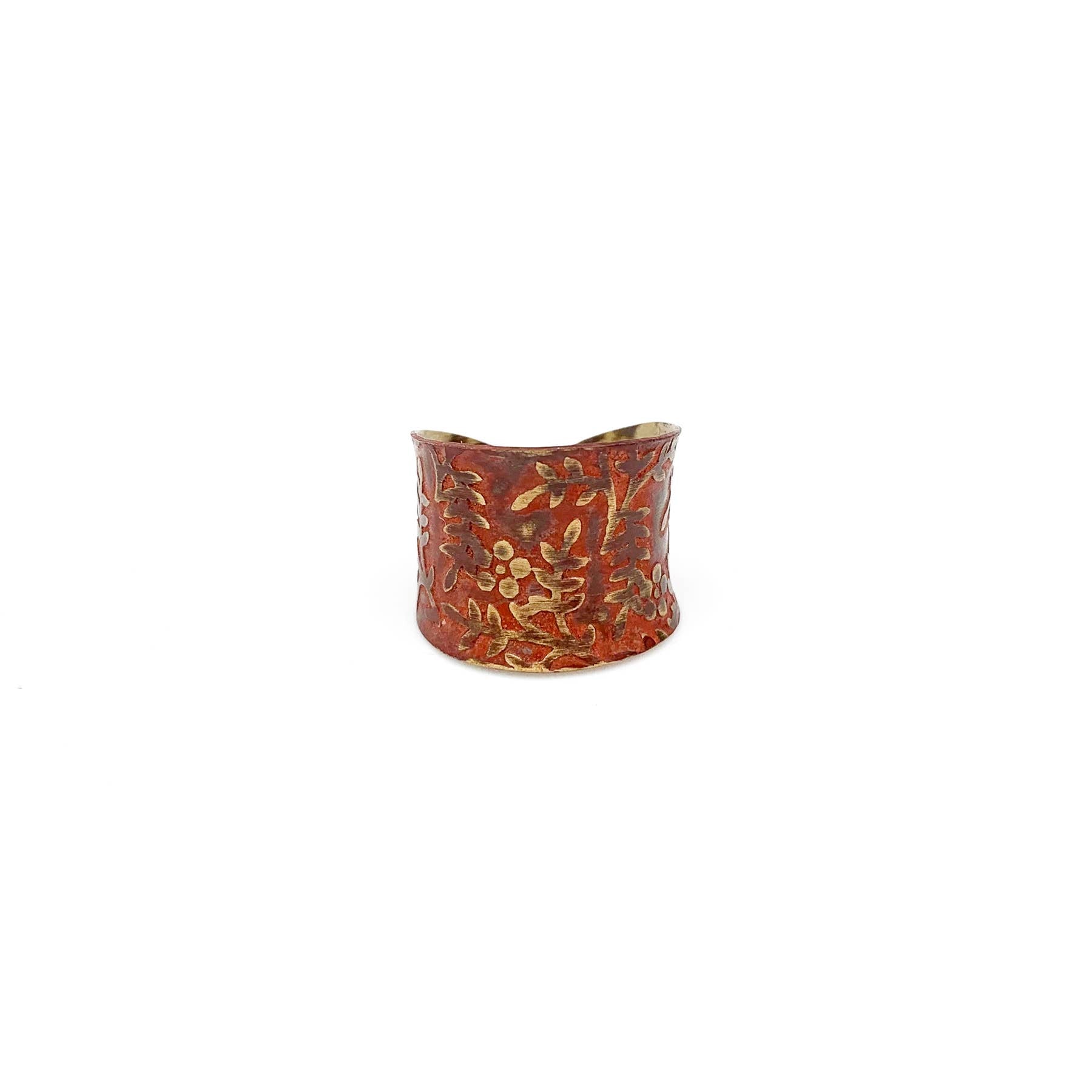 BRASS PATINA RING - RED ORANGE VINES