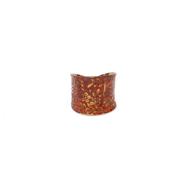 BRASS PATINA RING - RED ORANGE VINES