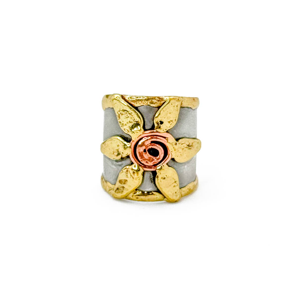HANDCRAFTED MIXED METAL FLOWERS RING