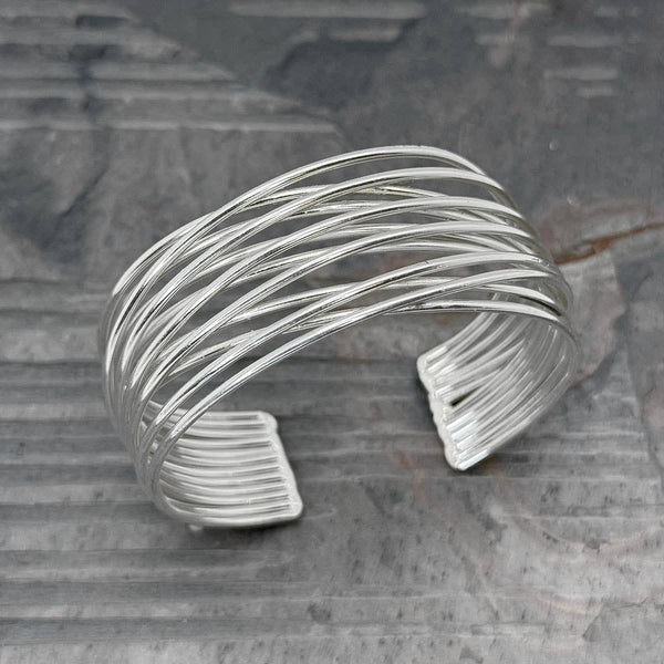 HANDCRAFTED RIPPLE FLOW SILVER CUFF BRACELET