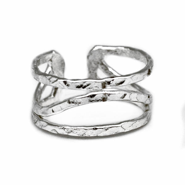 SILVER PLATED ADJUSTABLE RING - CENTER CURVED LINE