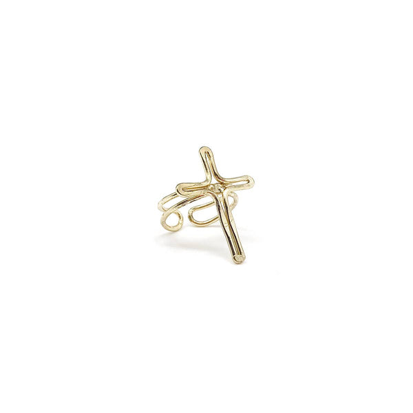 GOLD PLATED CROSS ADJUSTABLE RING