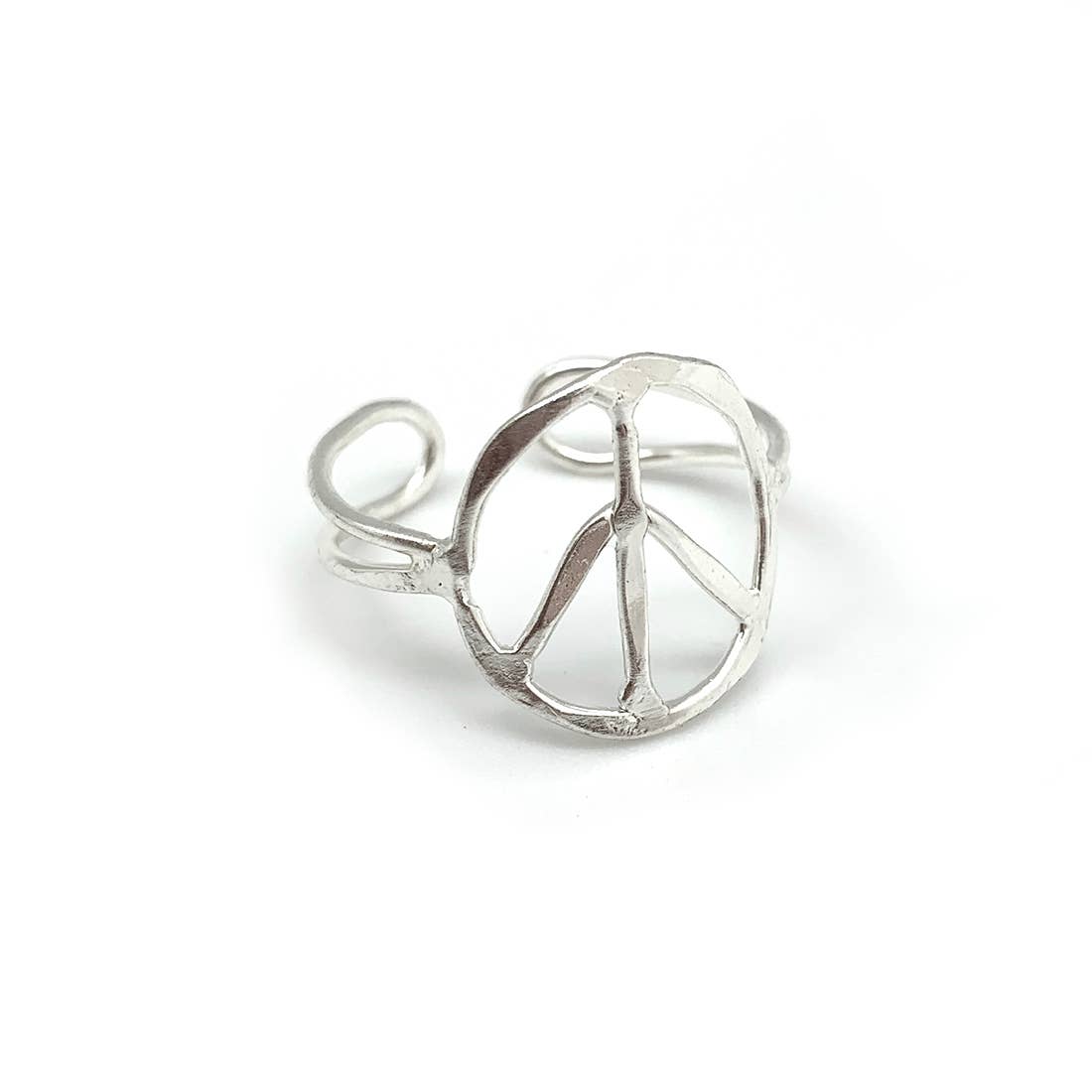 SILVER PLATED ADJUSTABLE RING - PEACE SIGN