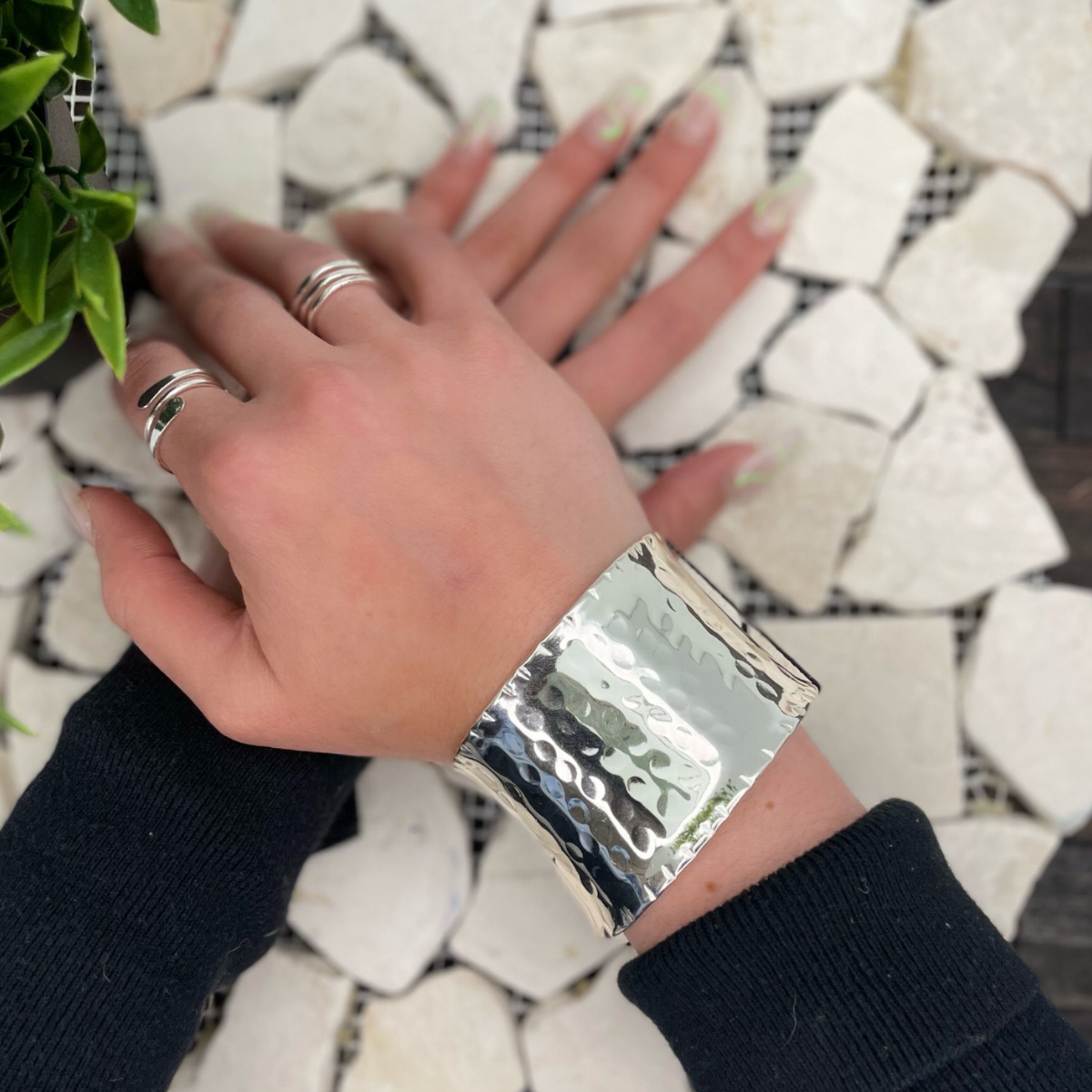 SILVER PLATED HAMMERED CUFF BRACELET