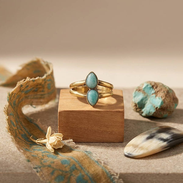 TANVI COLLECTION RING - GOLD WITH DOUBLE AMAZONITE