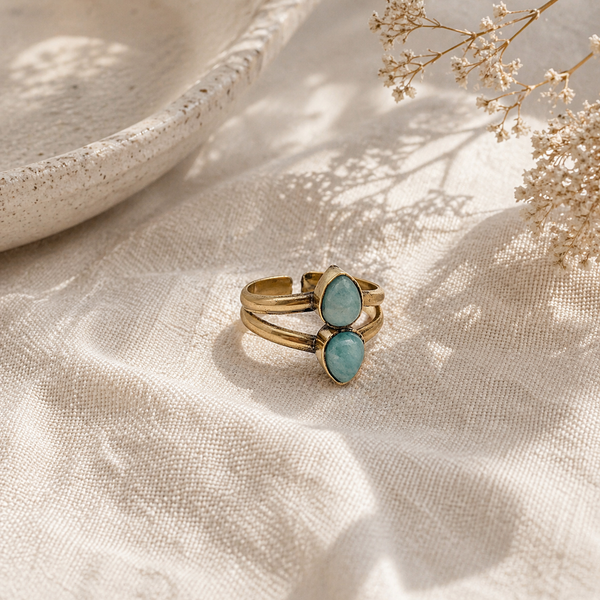 TANVI COLLECTION RING - GOLD WITH DOUBLE AMAZONITE
