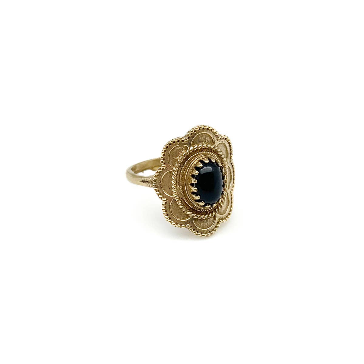 TANVI COLLECTION GOLDTONE BRASS W/ ONYX RING