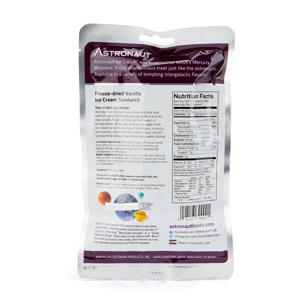 ASTRONAUT VANILLA ICE CREAM SANDWICH, FREEZE DRIED