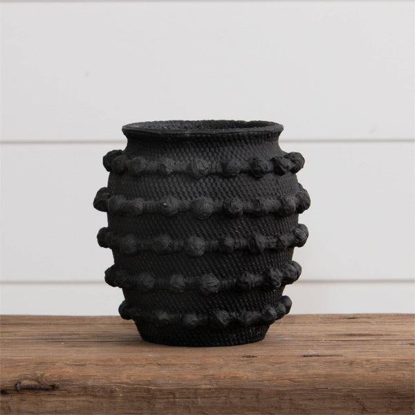 SMALL BLACK TEXTURED KNOT CEMENT VASE