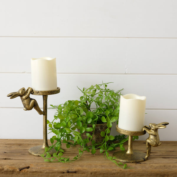 GOLDEN RABBIT PILLAR CANDLE HOLDER