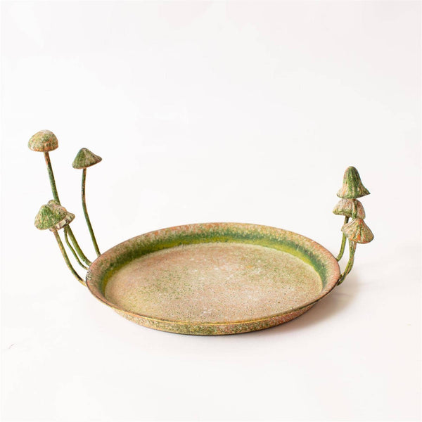 RUSTIC METAL TRAY WITH MUSHROOMS