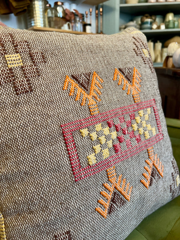 HAND-EMBROIDERED SQUARE THROW PILLOW